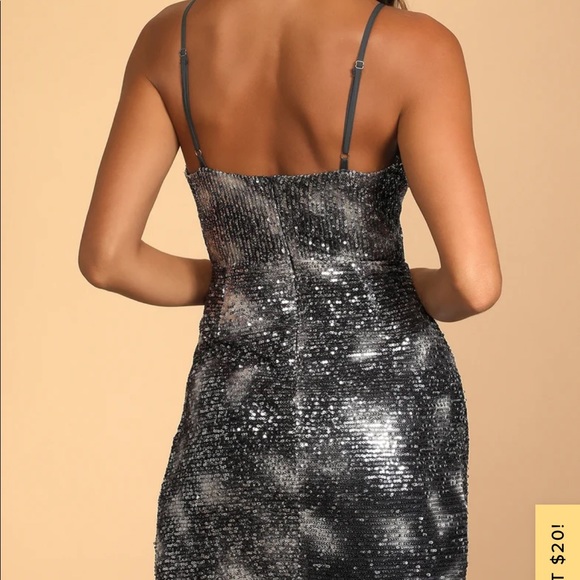 Daring to Dance Gunmetal Sequin Bodycon Tulip Mini Dress - Picture 3 of 3